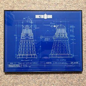 Doctor Who print: Dalek blueprint; framed, white on blue; 11x14"
